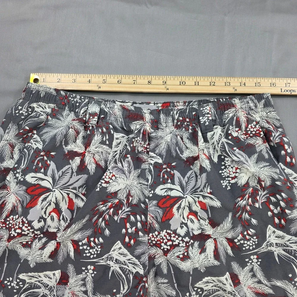 Columbia PFG Palm Print Swim Trunks Elastic Waist Tropical Shorts Large 8 Inseam